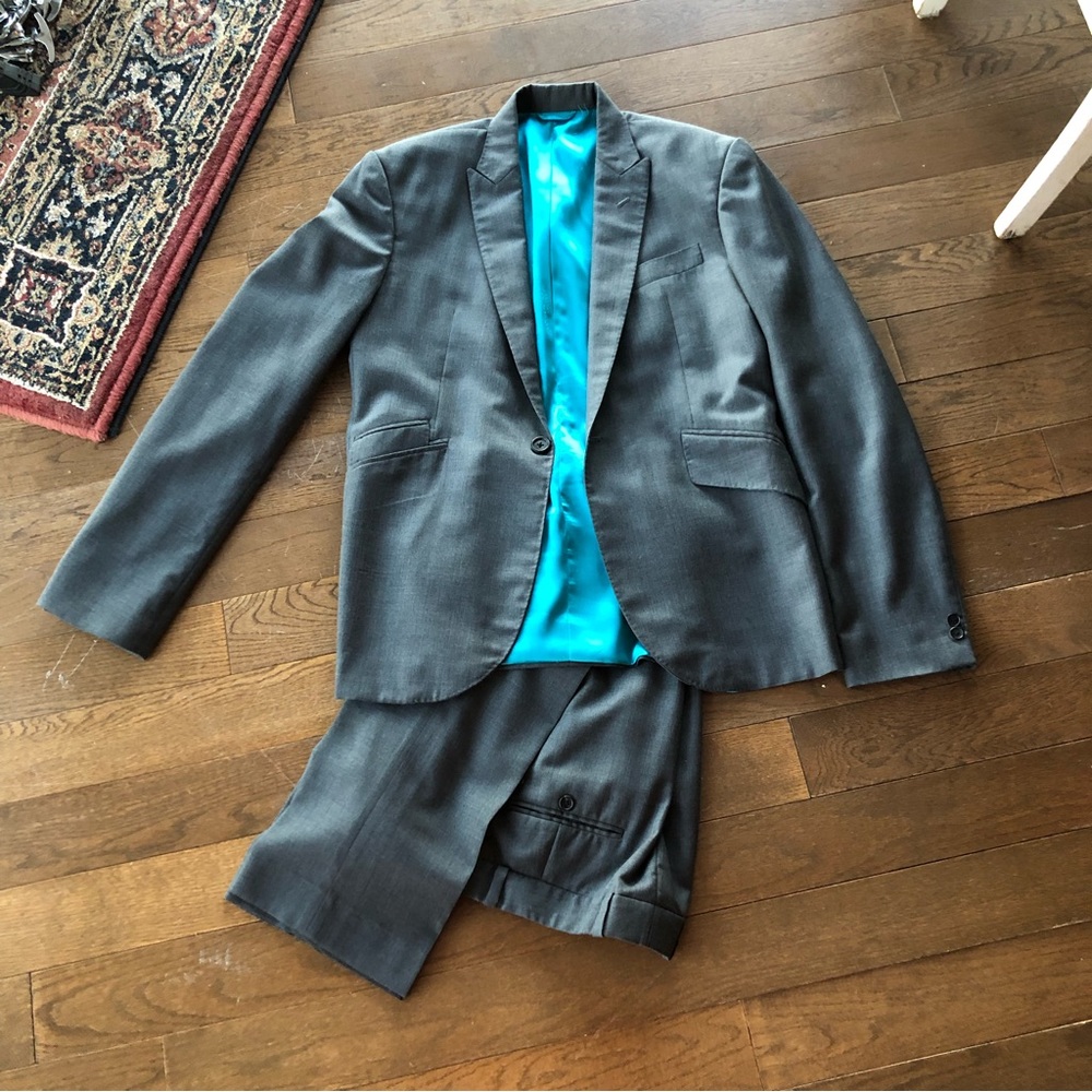 Bespoke Thick as Thieves wool suit with brilliant teal lining